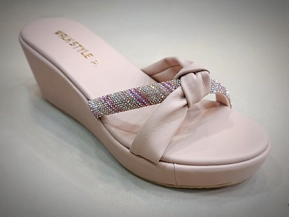 Glamorous Blush Pink Wedge Sandal with Rhinestone Detail