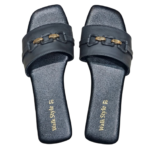 Elegant Matte Black Chain-Link Slide Sandal