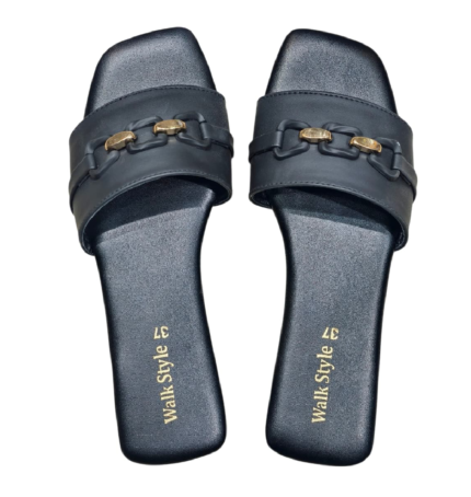Elegant Matte Black Chain-Link Slide Sandal